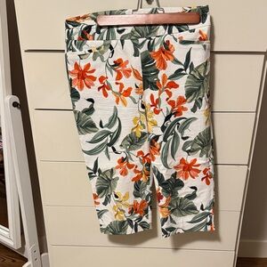 Chico's Floral Print Capris - White, Green, Orange, Yellow